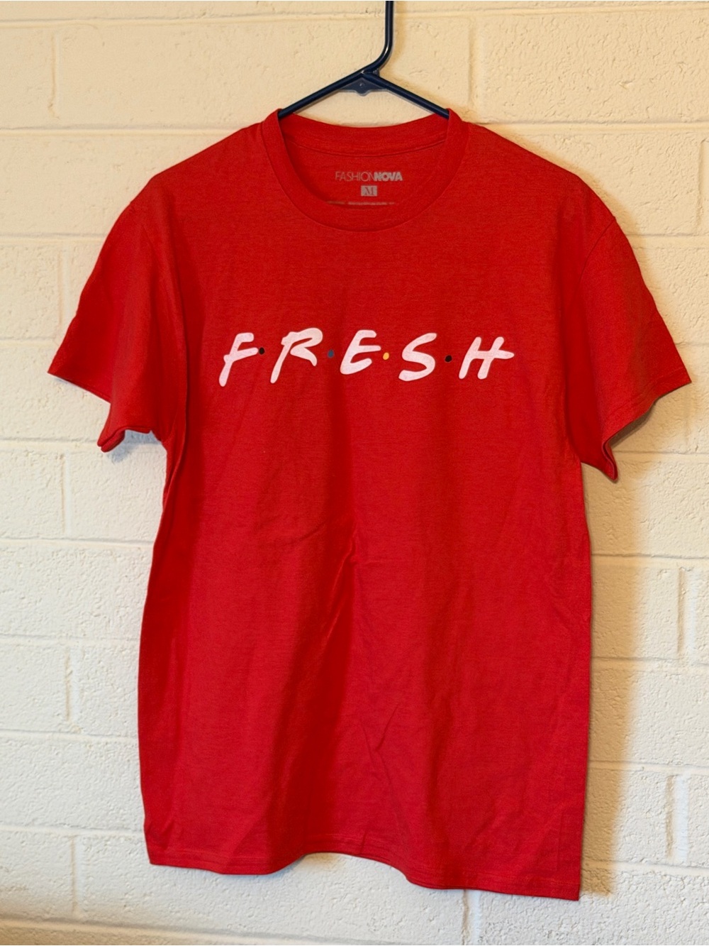 Fashion Nova Women’s Red 'FRESH' Graphic Tee - White Lettering
